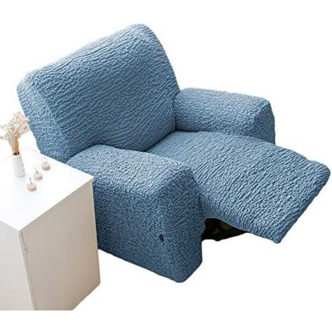 Seduta imbottita con ante rivestimento in tessuto blu